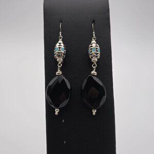 Sterling Silver Faceted Faux Black Stone Handmade Earrings B449